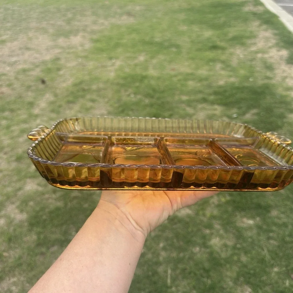 Amber Indiana Glass Divided Serving Tray Fruit Relish Carnival Glass‎ 16x10